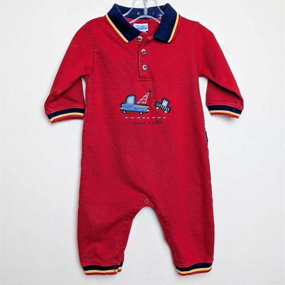 Vintage Carters Tow Truck 90s Collar Romper One Piece Infant 9-12 Months